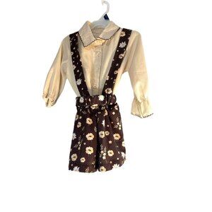 Toddler Girls Overalls & Button Up Blouse Multicolored Brown Floral/Tan Size 3T